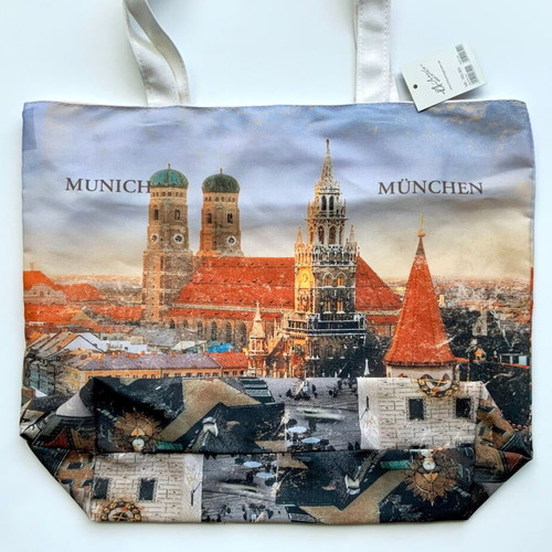 Munich Fabric Shoulder Bag with Travel Print New