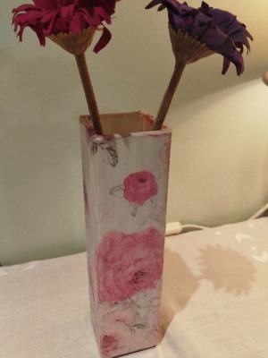 Glass vase with decoupage used