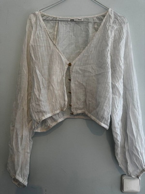 Crop shirt, white with gold buttons, size XL-XXL