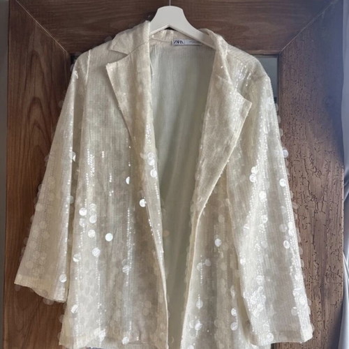 Zara embellished cream blazer size Small new