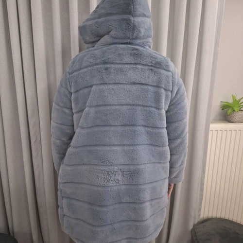 Grey fur coat like new, one size, very soft
