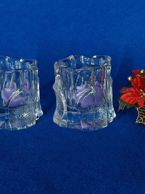 Orrefors Capella Lars Hellsten Pair Of Tea Light Candle Holders Like New