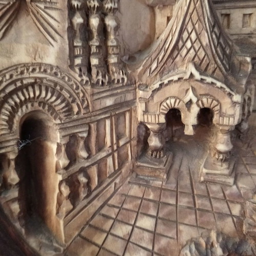Russian handmade wood carving relief painting oval new
