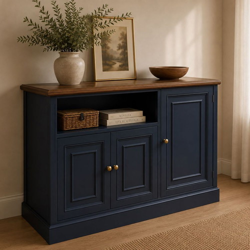 Buffet with solid wood surface in dark navy blue, like new
