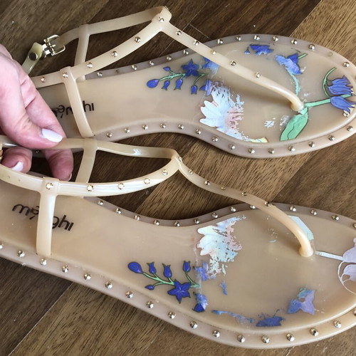 Menghi nude jelly sandals used with pink crystals size 40 fitting 39