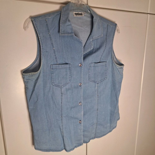 Sleeveless denim shirt like new, size Large, blue turquoise