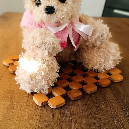 Handmade knitted puppy new with movable joints and pink or red blouse