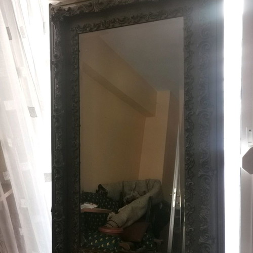 Antique mirror used with carved frame and bijou glass
