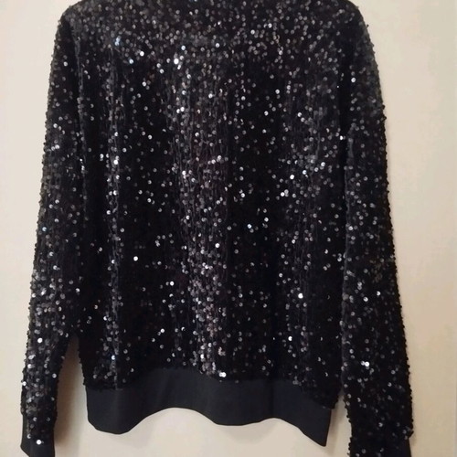Sinsay blouse in sweatshirt style with sequins used, black size M
