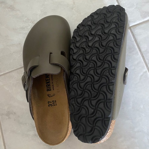 Birkenstock Boston mules, concrete gray leather