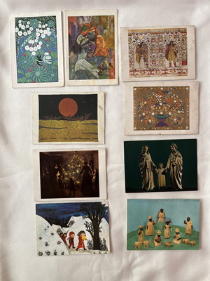 Unicef vintage greeting card set used, pack of 9 samples from 1970s