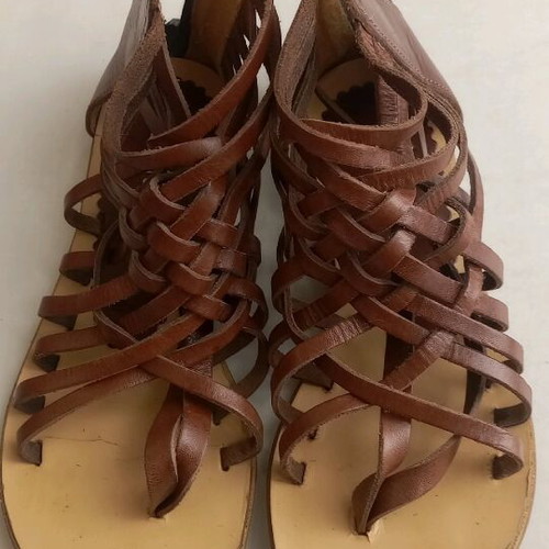 GES leather sandals used, ancient Greek style, brown, size 35