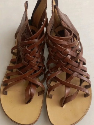 GES leather sandals used, ancient Greek style, brown, size 35