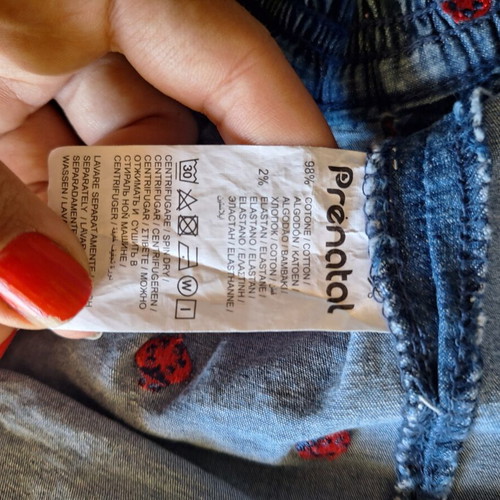 Baby denim skirt with embroidered ladybug design, like new