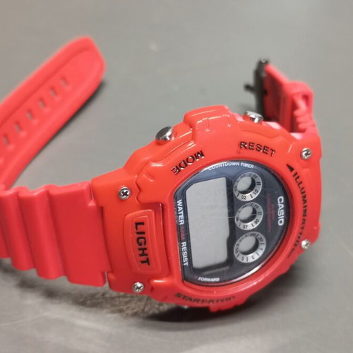 Vintage Casio Illuminator W-214HC wrist watch used, red