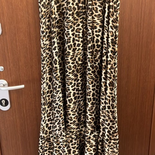 Maxi dress leopard pattern new, satin fabric, beige and brown