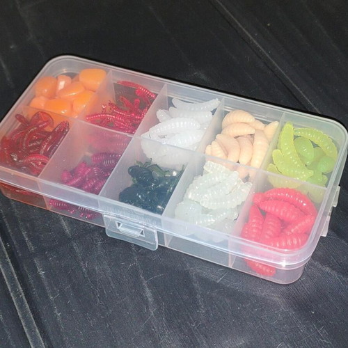 Artificial Fishing Lures Set like new, silicone and plastic box