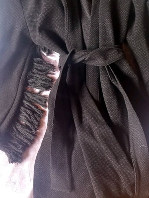 Regalinas women's cardigan like new with belt and fringes black