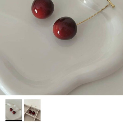 Cherry earrings new, red and gold color