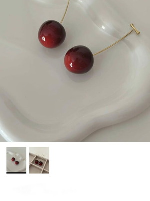 Cherry earrings new, red and gold color