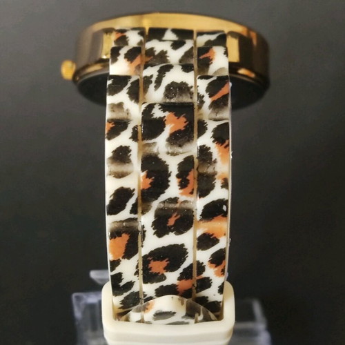 Watch with leopard silicone strap like new, women's