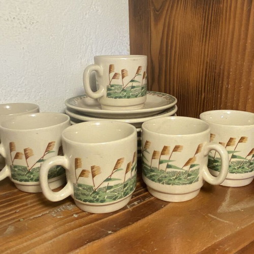 Vintage coffee espresso cup set of 6 with saucers rustic design
