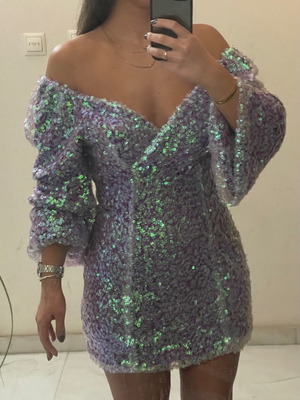 Purple dress with sequins like new, size M