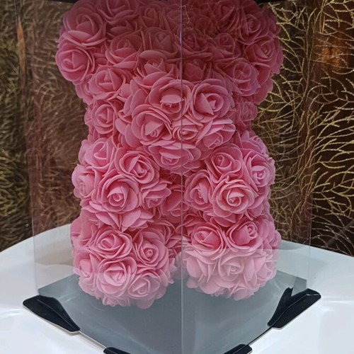 Bear made of artificial pink roses new