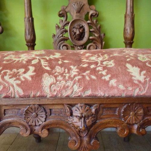 Carved antique sofa used with velvet fabric 19th century