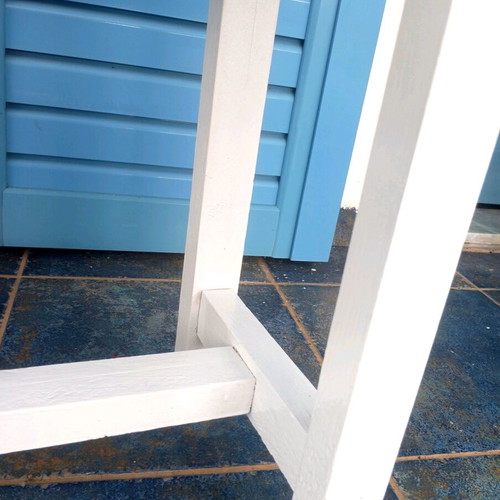 Handmade white solid wood bench-stool refurbished from France