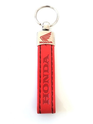 Honda leather car keychain new, red