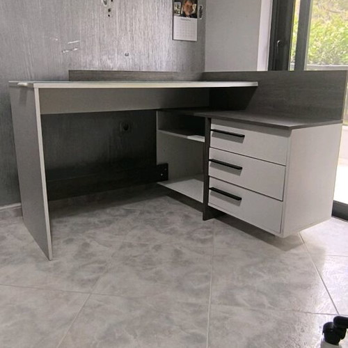 Corner desk used with glass work surface