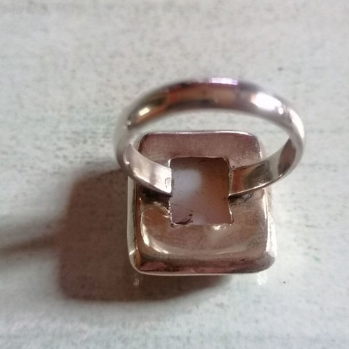 925 Silver Ring with Rectangular Pink Nephrite Stone New