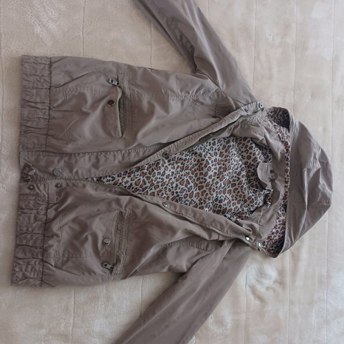Waterproof jacket used, size M-L, beige with print
