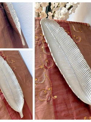 Decorative table tray leaf-shaped, new, silver 42 cm