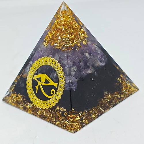 Amethyst Orgone Pyramid with Eye of Horus, like new