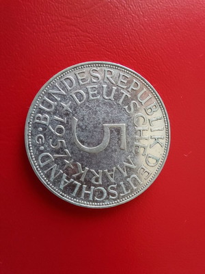 5 Deutsche Mark DM 1957 (G) coin used, silver .625