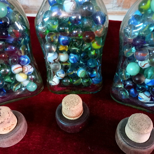 Glass marbles used, pack of 540, with decorative bottles