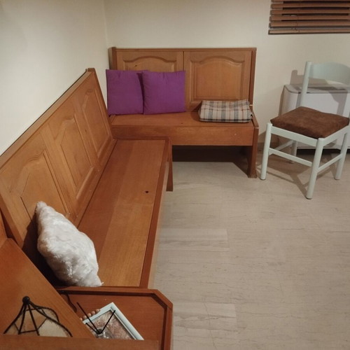 Wooden benches with storage used, set of three