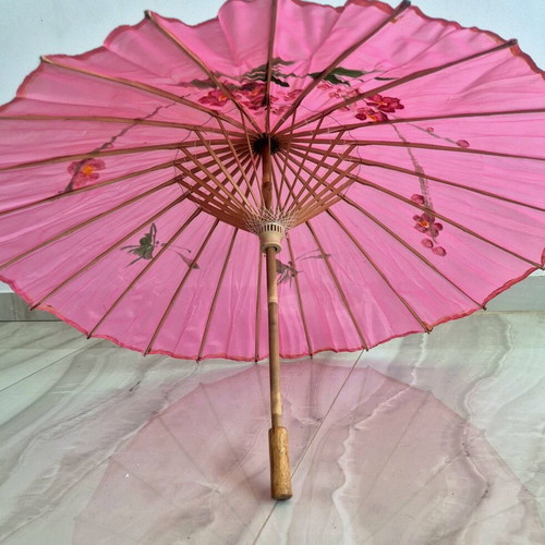Japanese decorative wooden umbrella with thin paper
