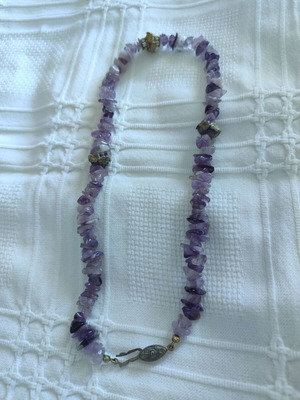 Amethyst chip necklace with vintage metal clasp