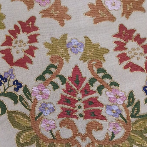 Handmade Vintage Rotonda on Beige Canvas with Embroidered Floral Motifs