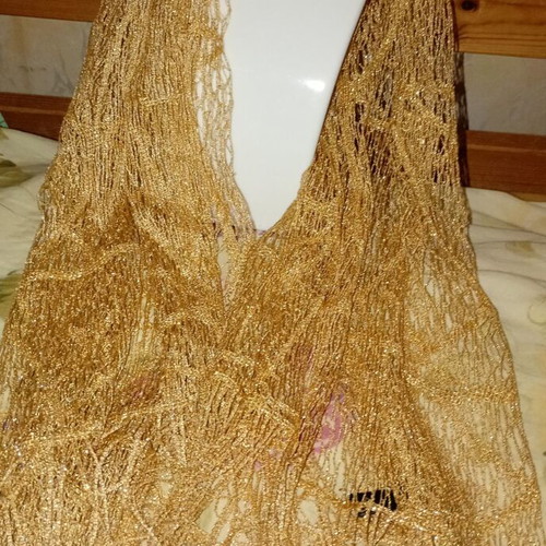 Golden scarf new, rectangular with lace-like fringes