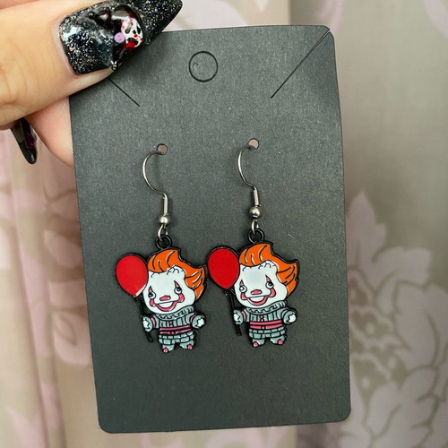 The it clown earrings new handmade with steel hooks multicolor, silver