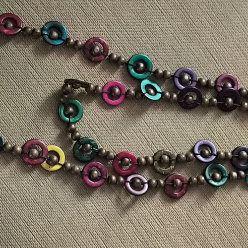 Long necklace like new with wooden beads and colorful accents