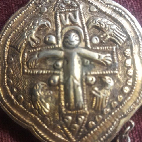 Gold-plated amulet handmade, old, used, size 5×6 cm