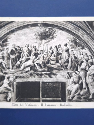 Artistic Vatican postcard used, Il Parnasso by Raphael 1950