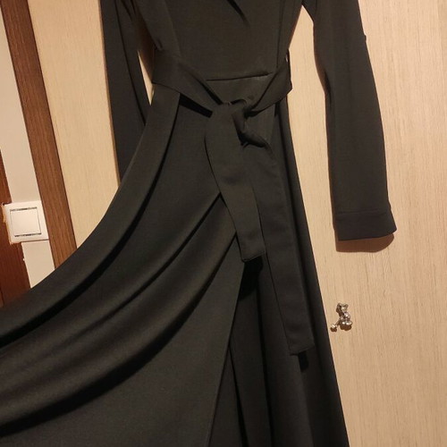 Black long dress SheX small like new with large slit and 3/4 sleeve