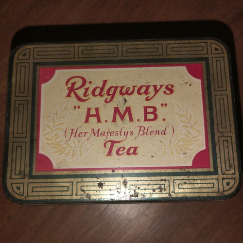 Vintage Ridgways H.M.B. metal tea tin used