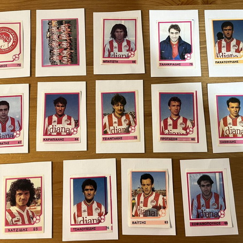 Olympiakos football stickers used, pack of 14 from 1993